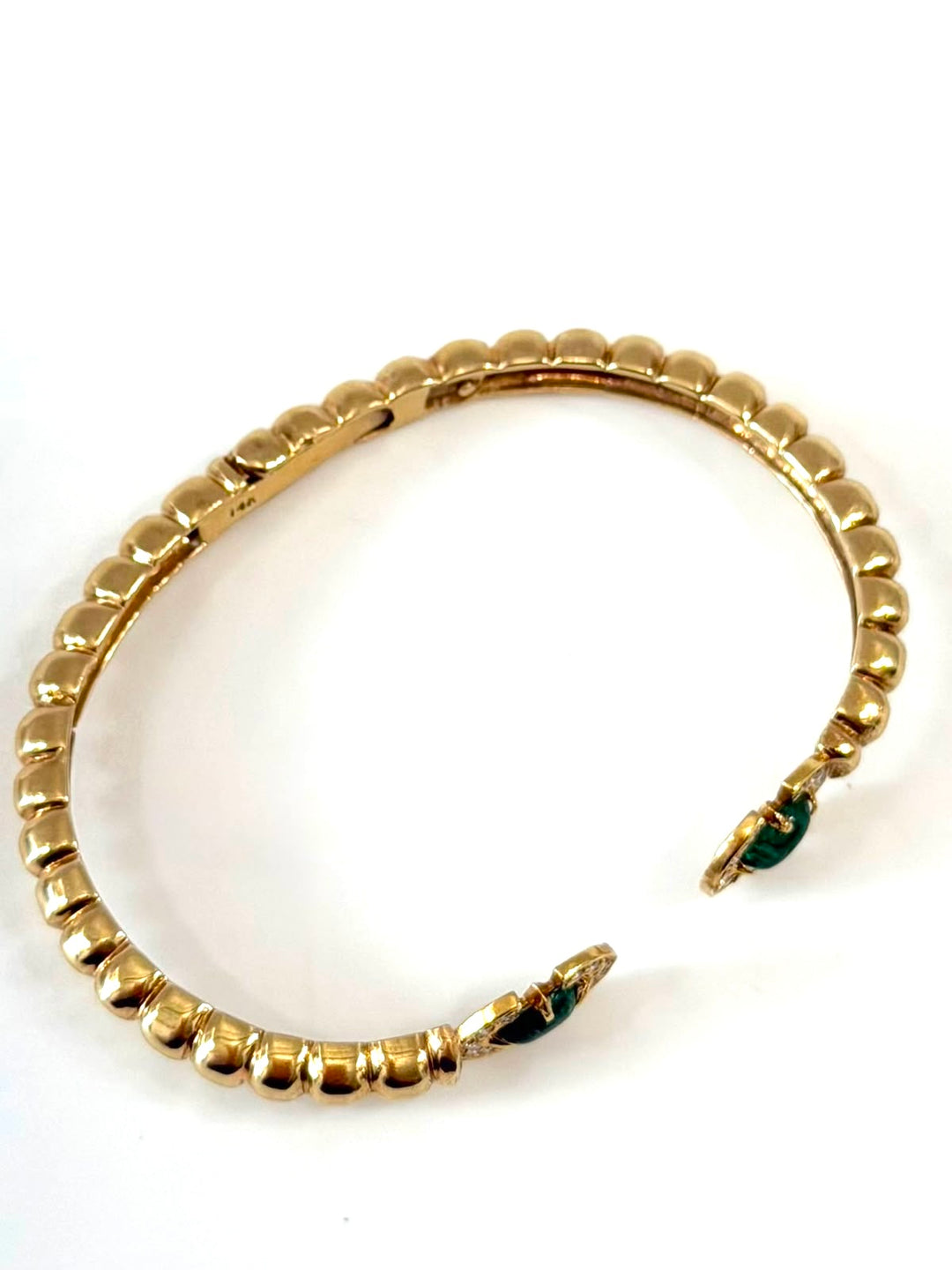 14K YELLOW GOLD EMERALD &amp; DIAMOND CUFF BRACELET