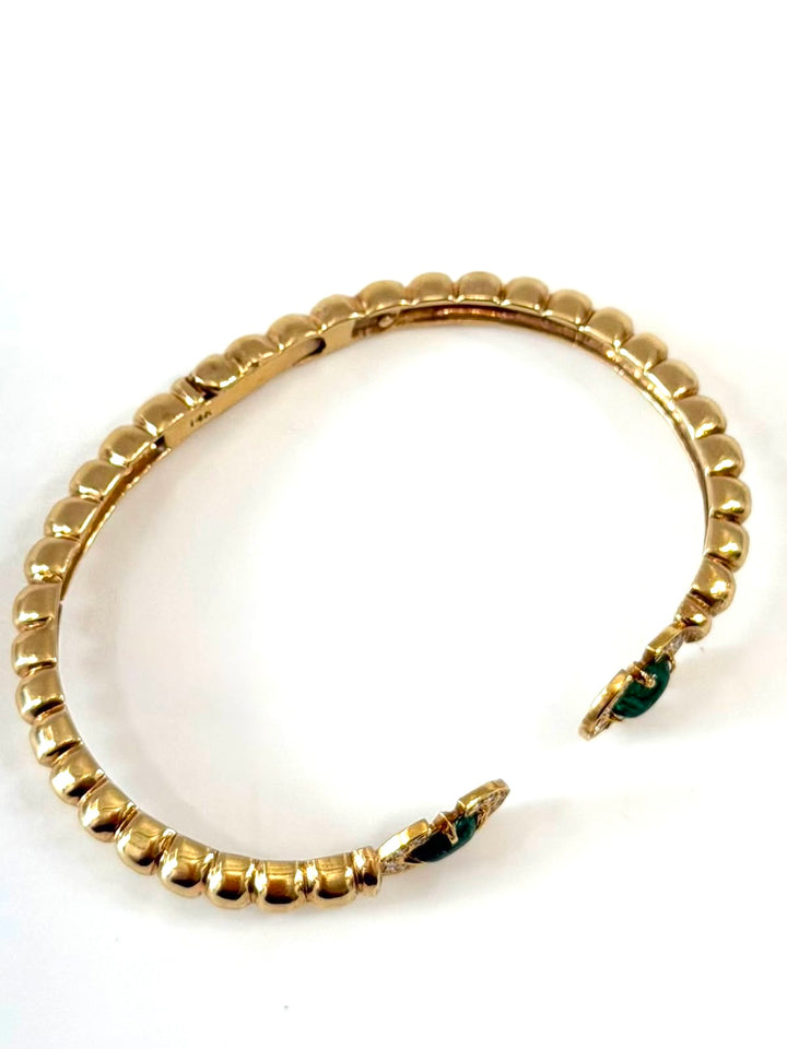 14K YELLOW GOLD EMERALD &amp; DIAMOND CUFF BRACELET