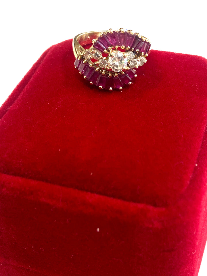 14K YELLOW GOLD RUBY AND DIAMONDS COCKTAIL RING