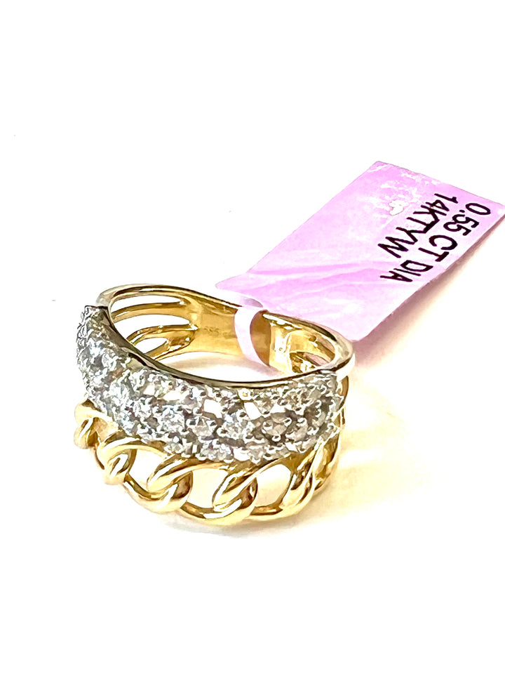14K GOLD TWO ROW MIAMI LINK DIAMOND RING