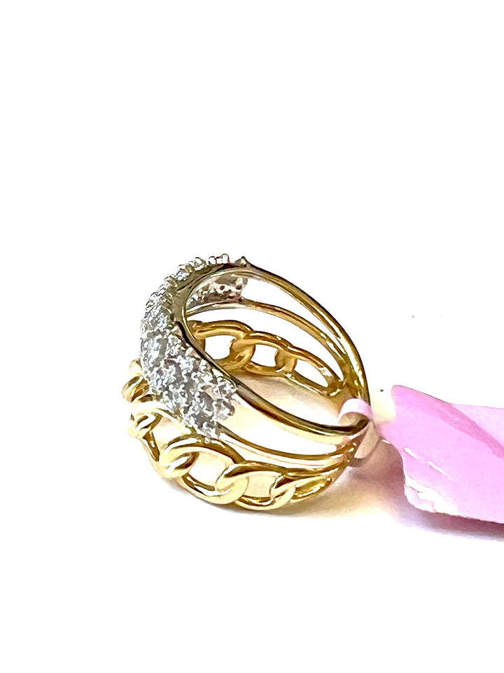 14K GOLD TWO ROW MIAMI LINK DIAMOND RING