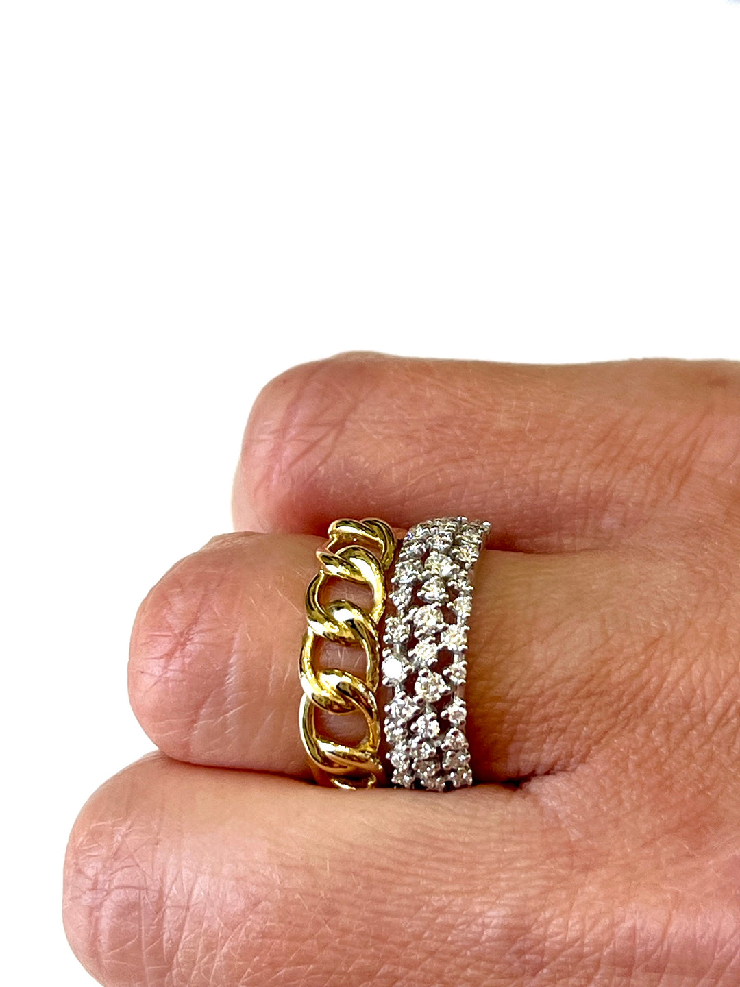 14K GOLD TWO ROW MIAMI LINK DIAMOND RING