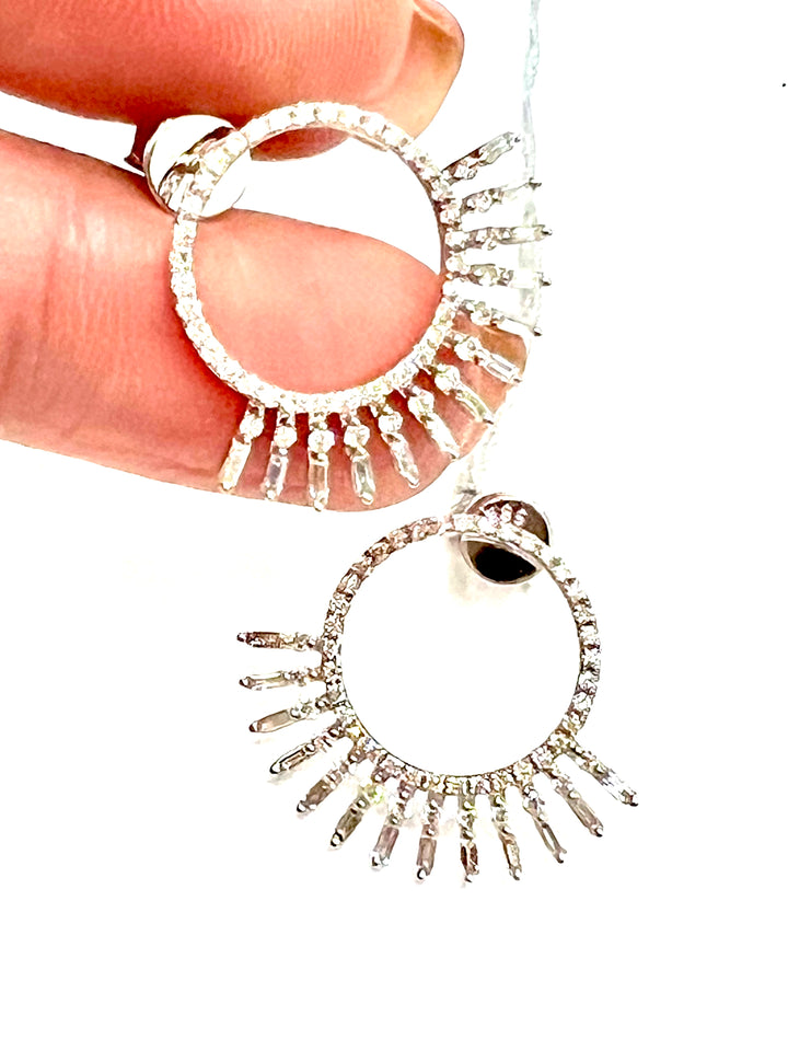 14K WHITE GOLD ROUND DANGLE DIAMOND EARRINGS