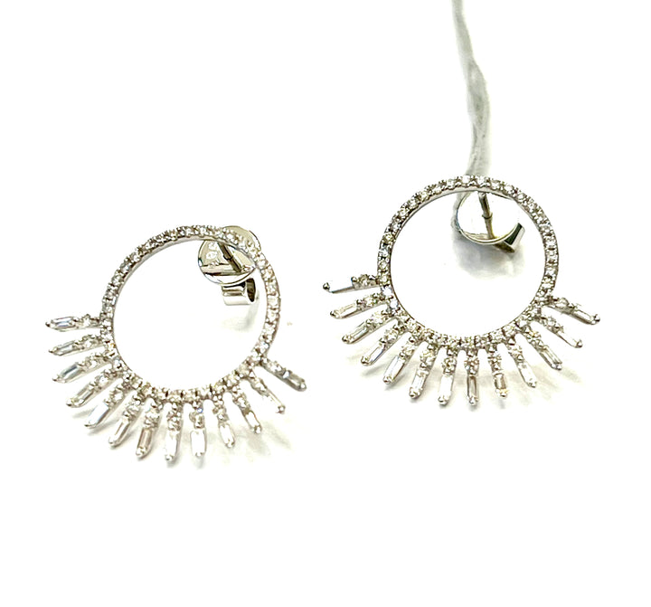 14K WHITE GOLD ROUND DANGLE DIAMOND EARRINGS
