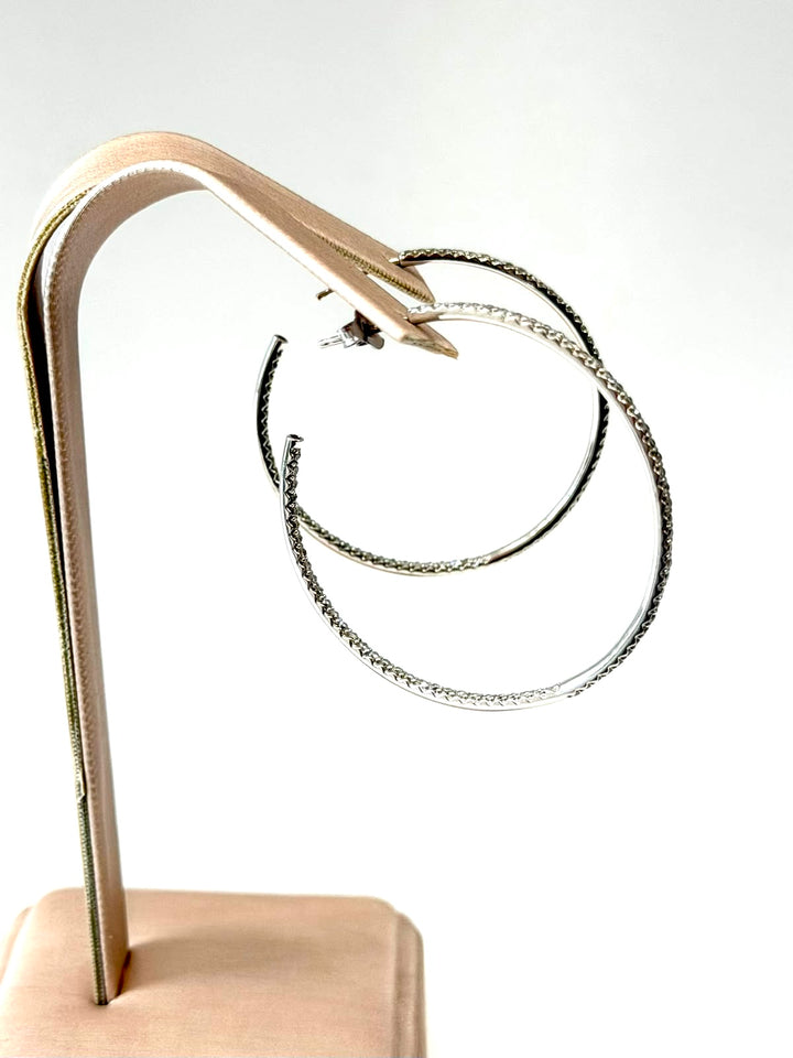 14K WHITE GOLD DIAMOND HOOP EARRINGS