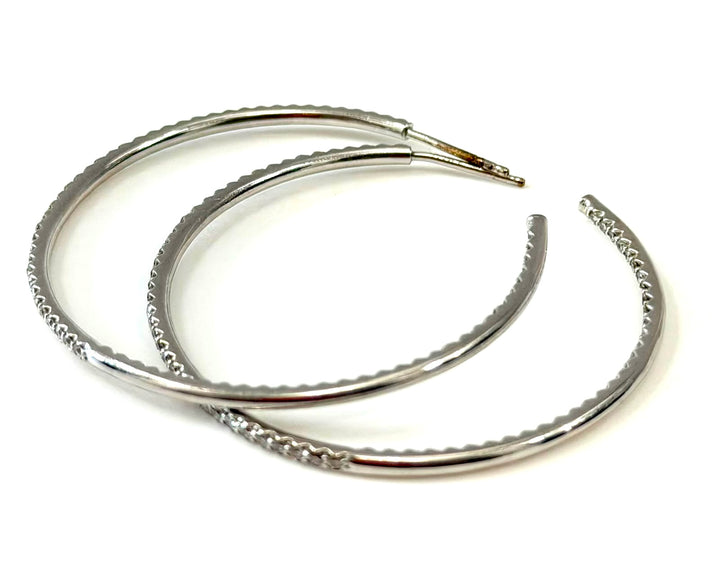 14K WHITE GOLD DIAMOND HOOP EARRINGS