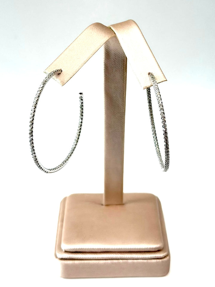 14K WHITE GOLD DIAMOND HOOP EARRINGS