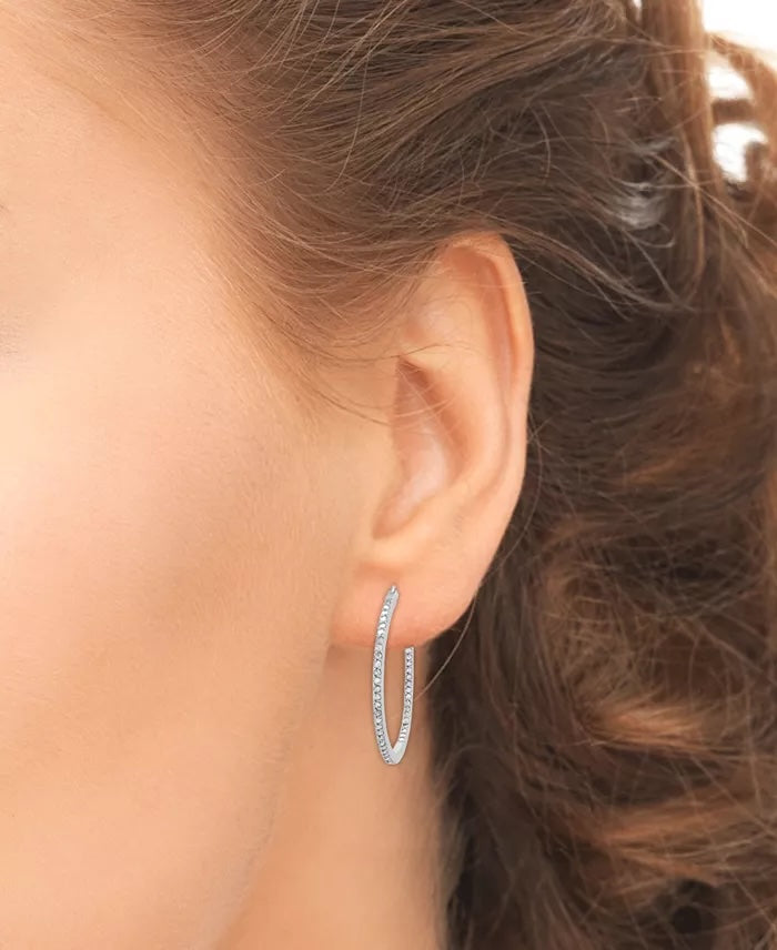 14K WHITE GOLD DIAMOND INSIDE OUT HOOP EARRINGS
