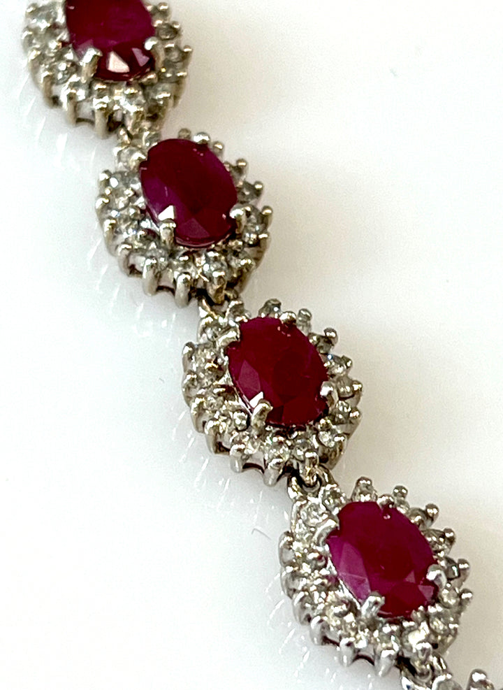 DIAMOND AND OVAL RUBY 14K WHITE GOLD BRACELET
