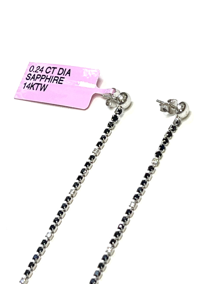 14K WHITE GOLD SAPPHIRE &amp; DIAMONDS DANGLE DROP EARRINGS