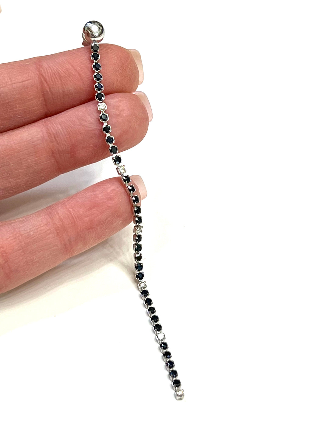 14K WHITE GOLD SAPPHIRE &amp; DIAMONDS DANGLE DROP EARRINGS