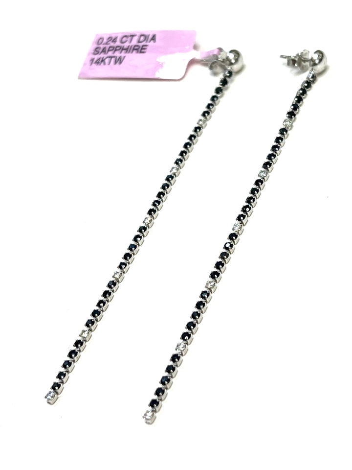 14K WHITE GOLD SAPPHIRE &amp; DIAMONDS DANGLE DROP EARRINGS