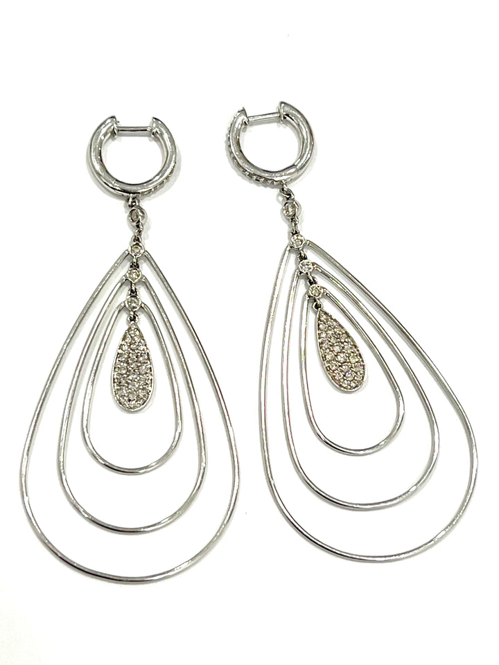 14K WHITE GOLD TEARDROP DANGLING CHANDELIER DIAMOND EARRINGS