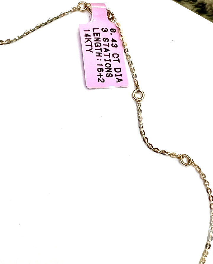 14K YELLOW GOLD AND DIAMOND THREE STATIONS BUTTERFLY NECKLACE