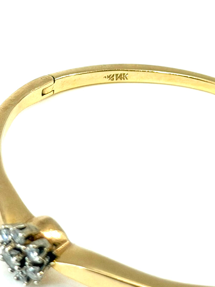 14K YELLOW GOLD DIAMOND CLUSTER BANGLE BRACELET