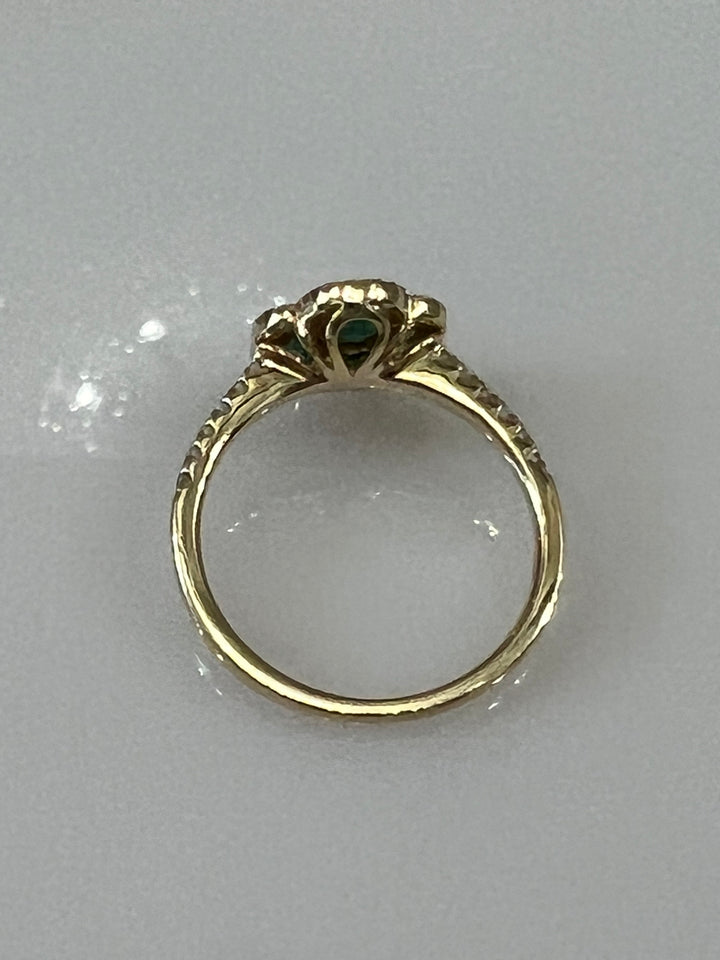 14K YELLOW GOLD EMERALD DIAMOND CLOVER RING