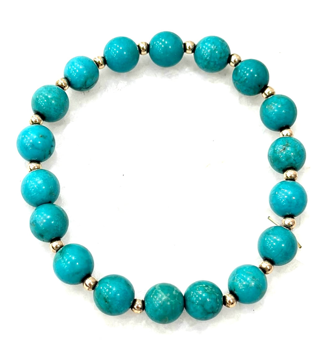 14K YELLOW GOLD &amp; TURQUOISE BEADED BRACELET