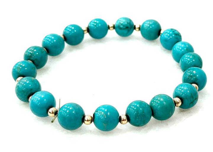 14K YELLOW GOLD &amp; TURQUOISE BEADED BRACELET