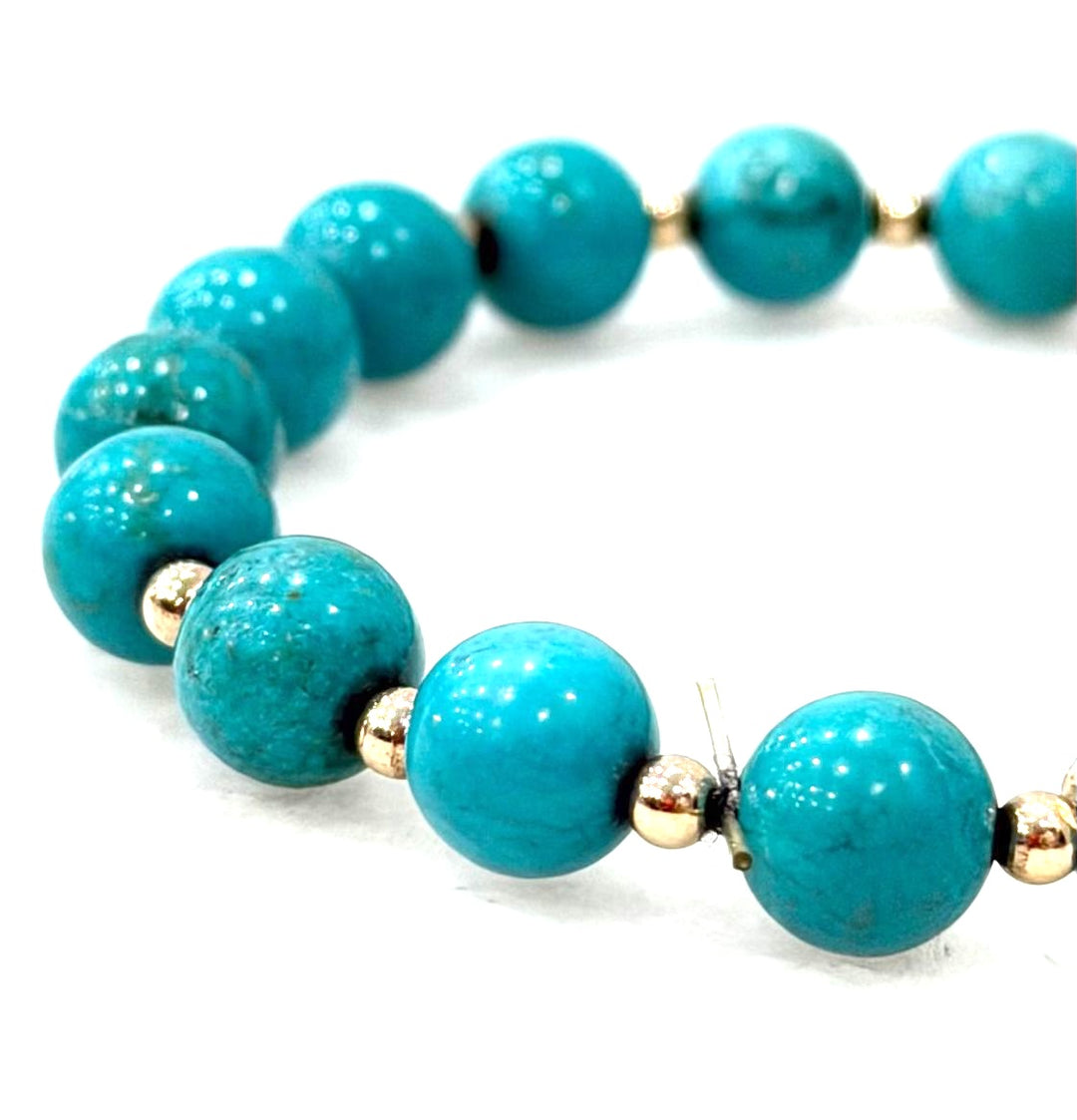 14K YELLOW GOLD &amp; TURQUOISE BEADED BRACELET