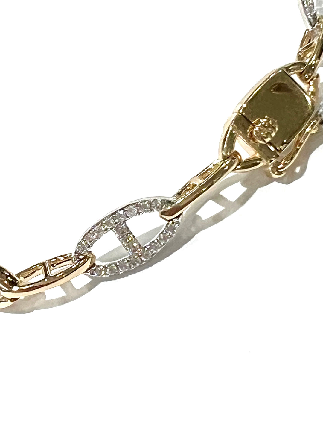 14K YELLOW AND WHITE GOLD DIAMOND PAVE LINK BRACELET