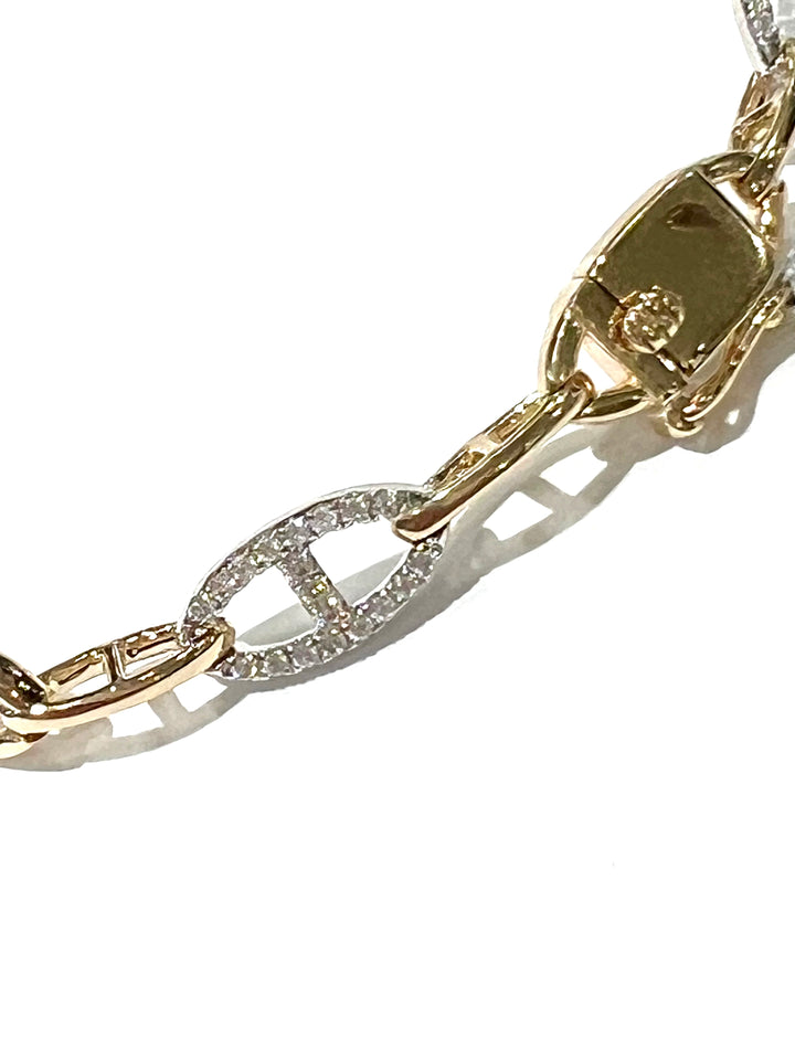 14K YELLOW AND WHITE GOLD DIAMOND PAVE LINK BRACELET