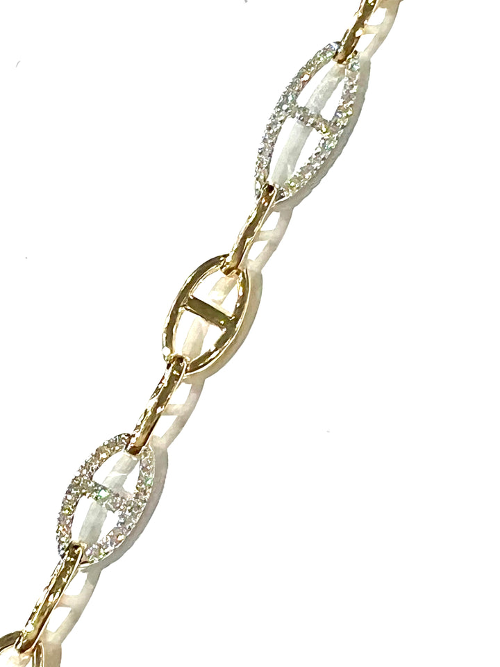 14K YELLOW AND WHITE GOLD DIAMOND PAVE LINK BRACELET