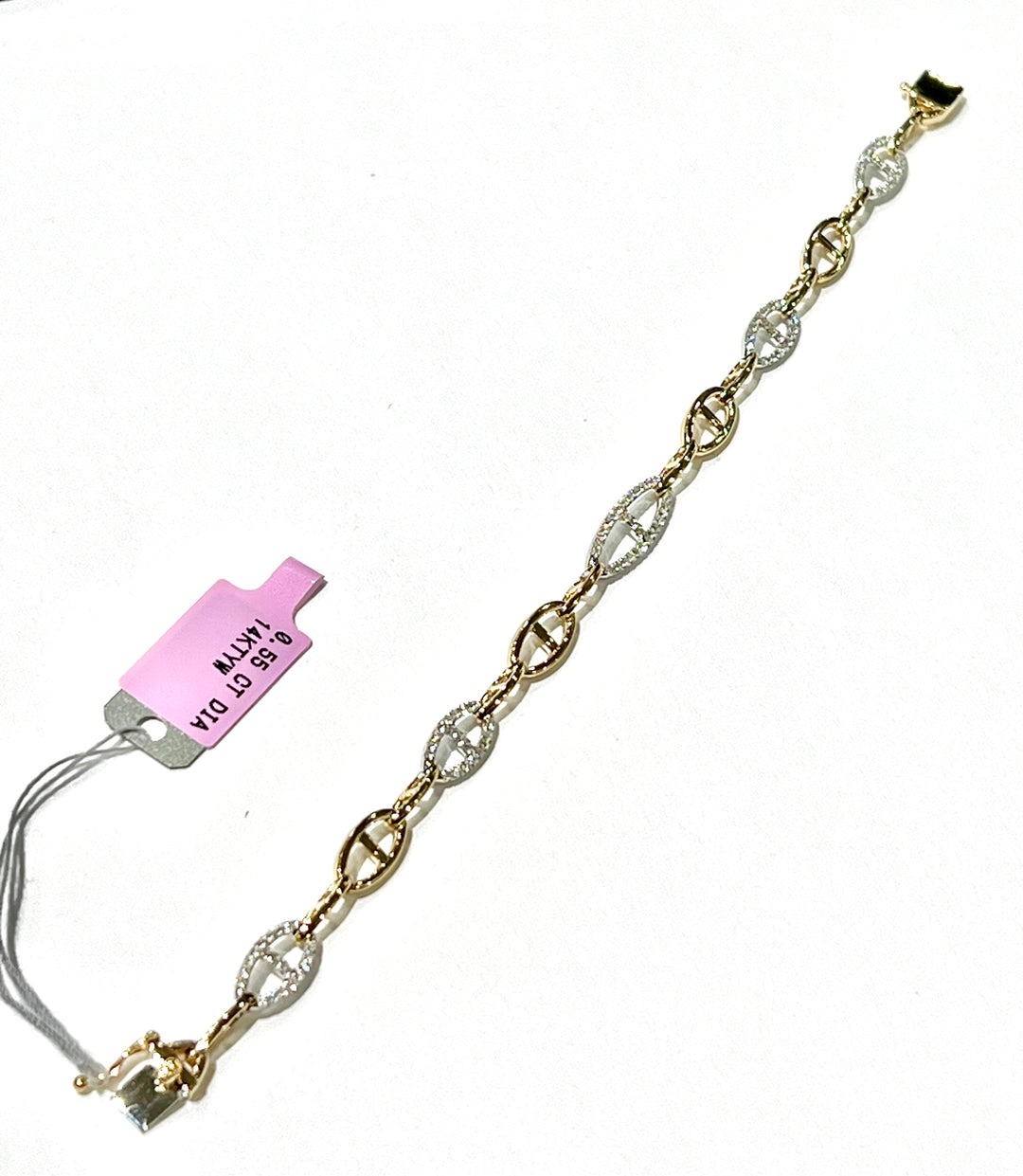 14K YELLOW AND WHITE GOLD DIAMOND PAVE LINK BRACELET