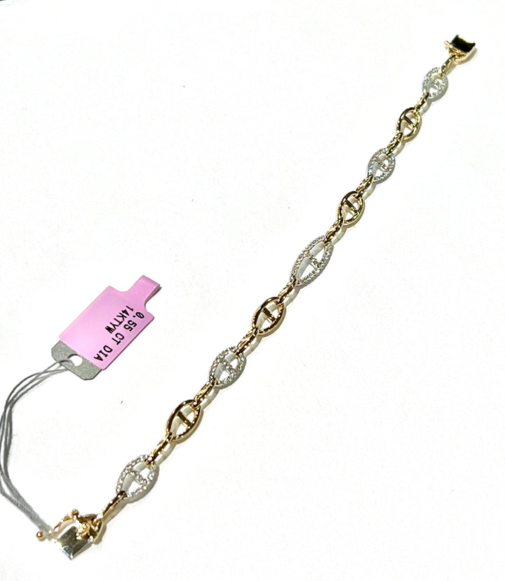 14K YELLOW AND WHITE GOLD DIAMOND PAVE LINK BRACELET