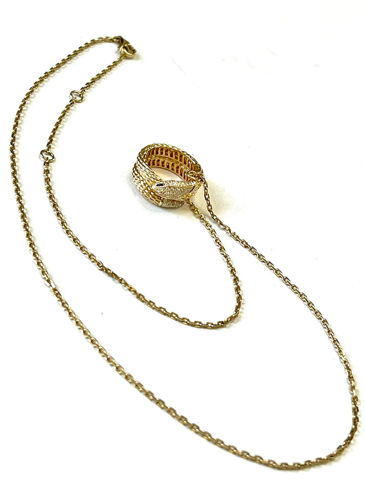 14K GOLD DIAMONDS AND RUBY SERPENT NECKLACE ADJUSTABLE CHAIN