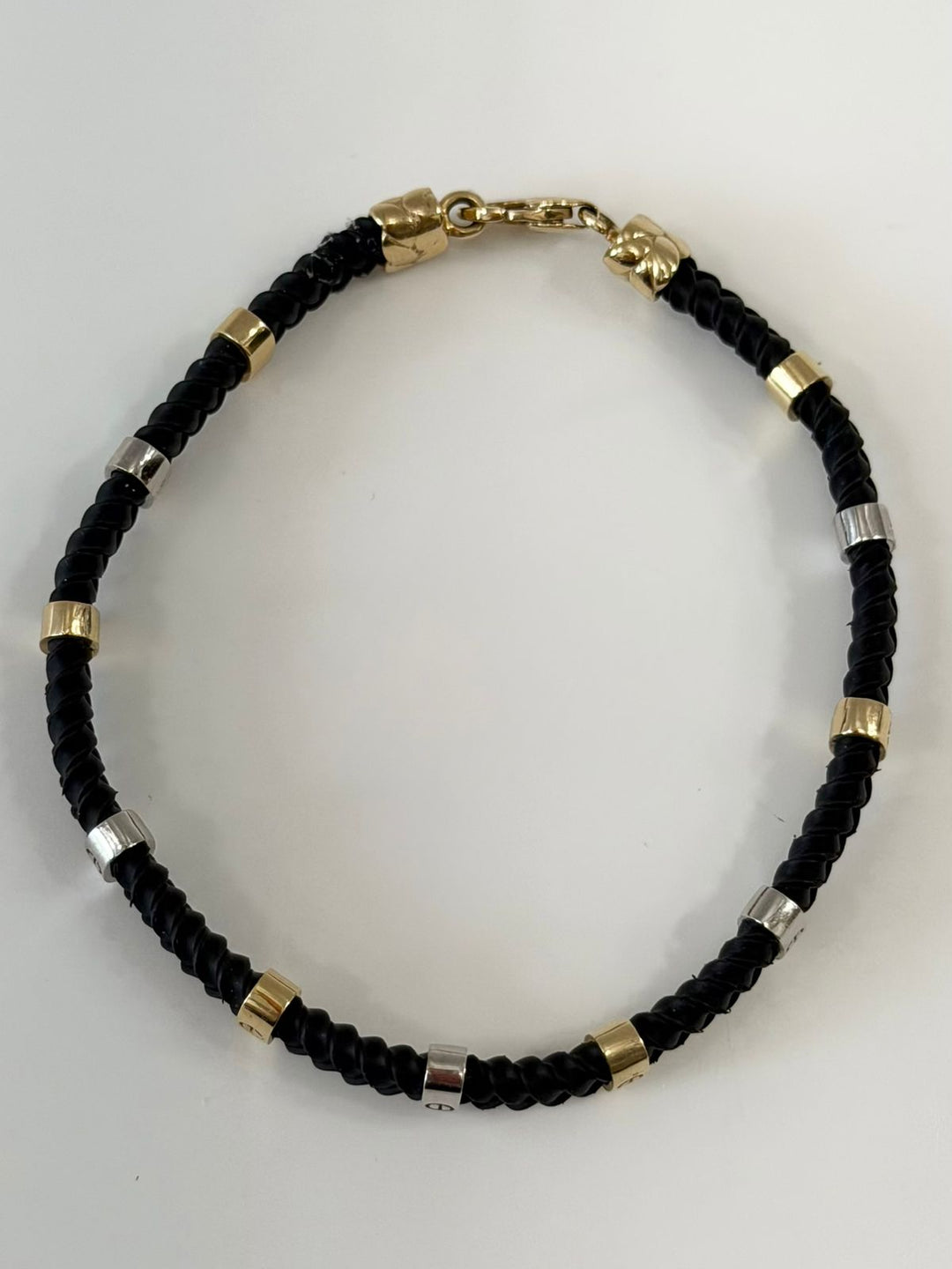 14K GOLD &amp; STERLING SILVER LEATHER BRACELET