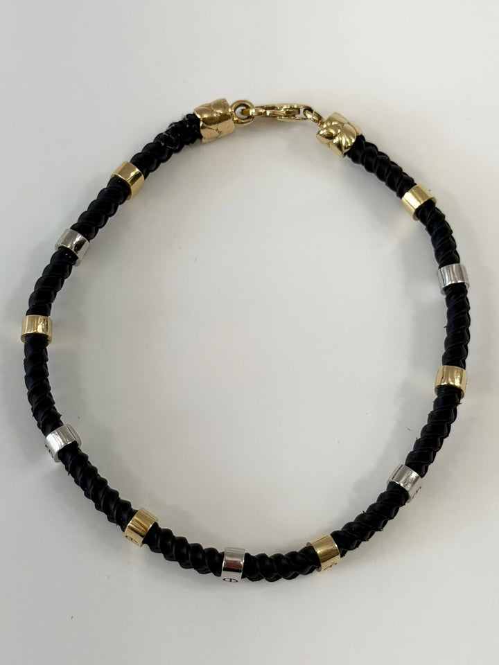 14K GOLD &amp; STERLING SILVER LEATHER BRACELET