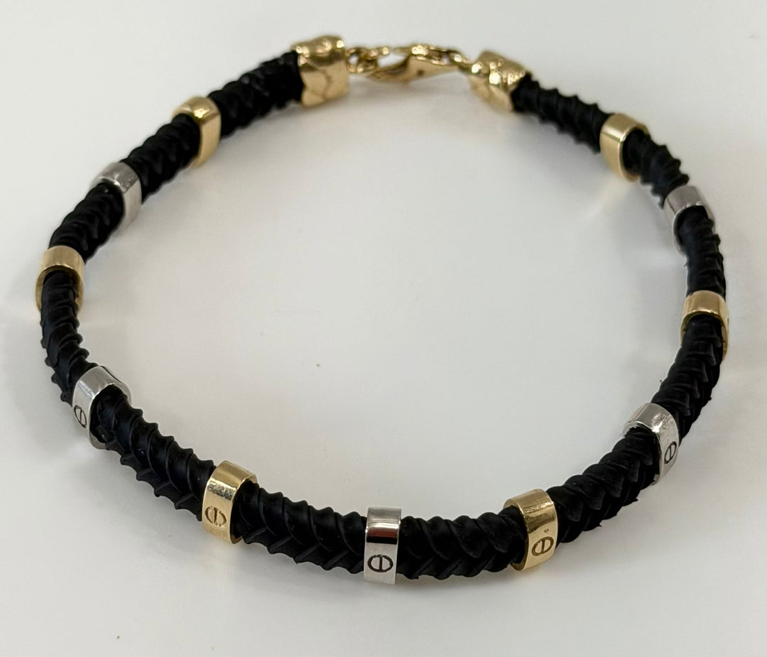 14K GOLD &amp; STERLING SILVER LEATHER BRACELET