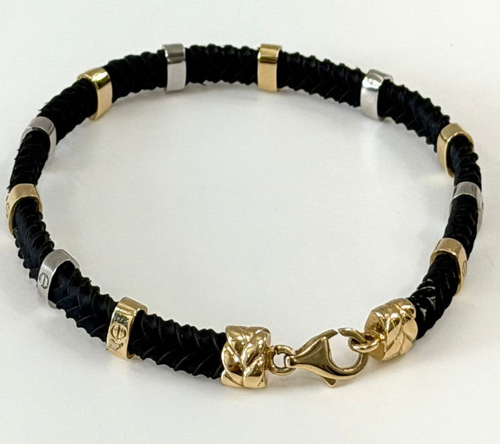 14K GOLD &amp; STERLING SILVER LEATHER BRACELET