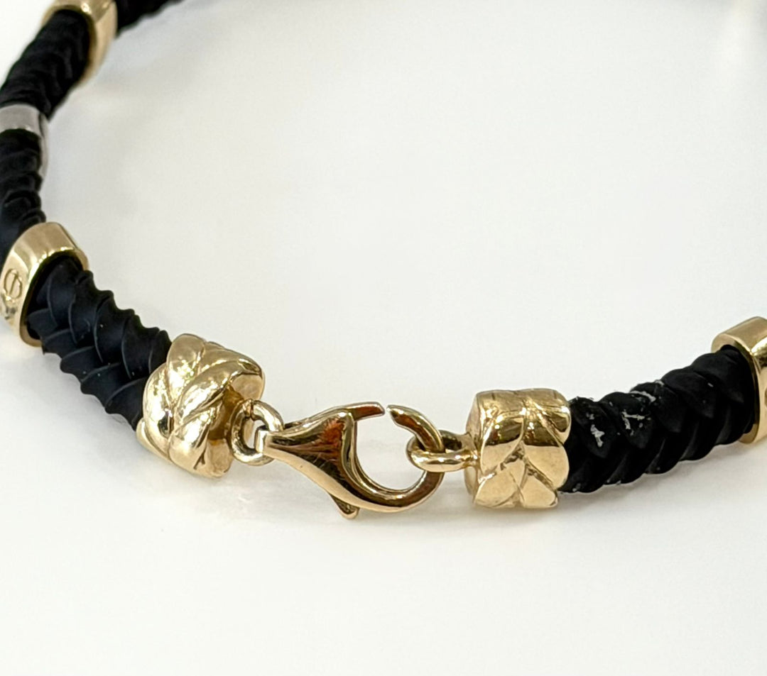 14K GOLD &amp; STERLING SILVER LEATHER BRACELET