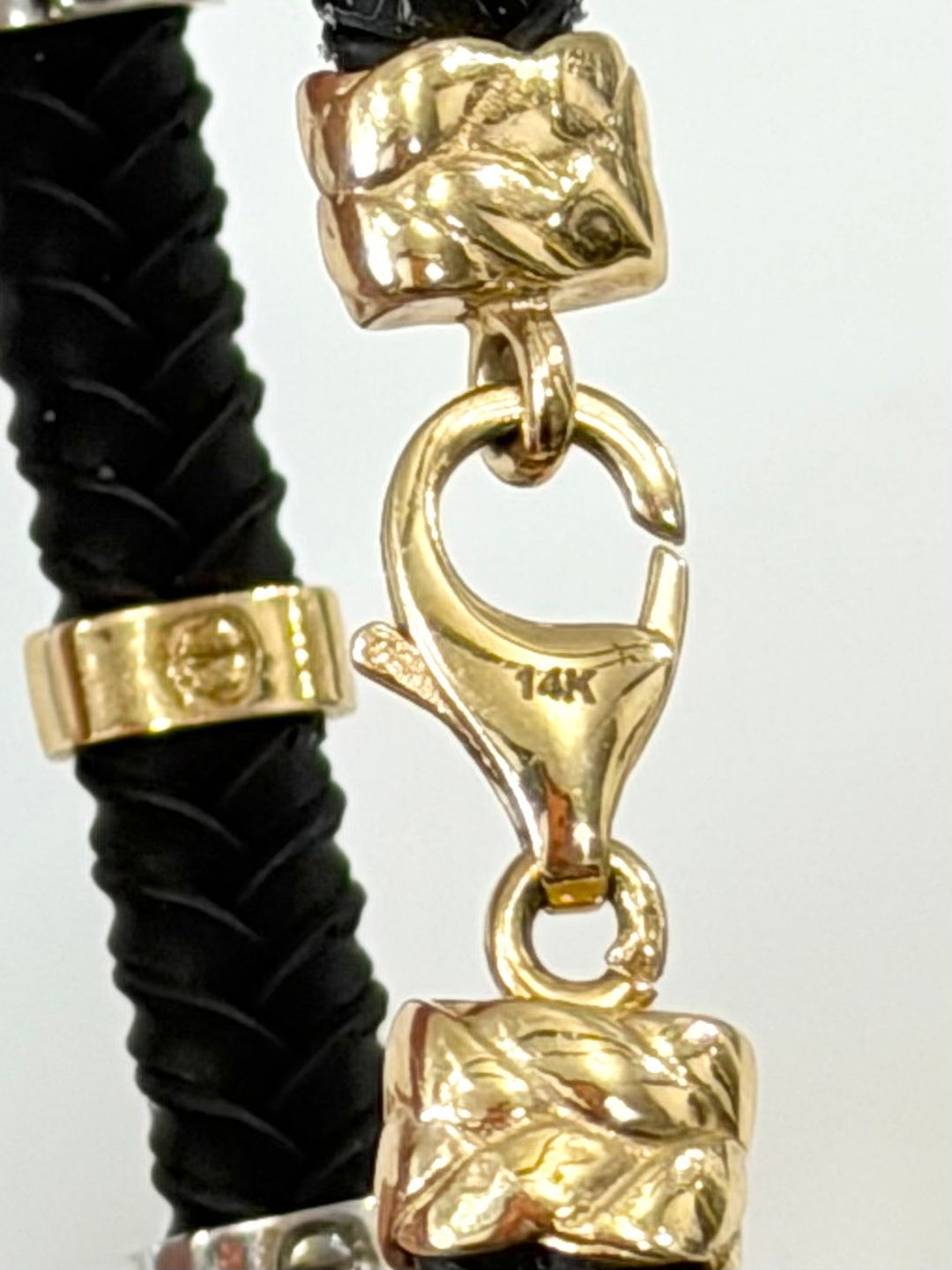 14K GOLD &amp; STERLING SILVER LEATHER BRACELET