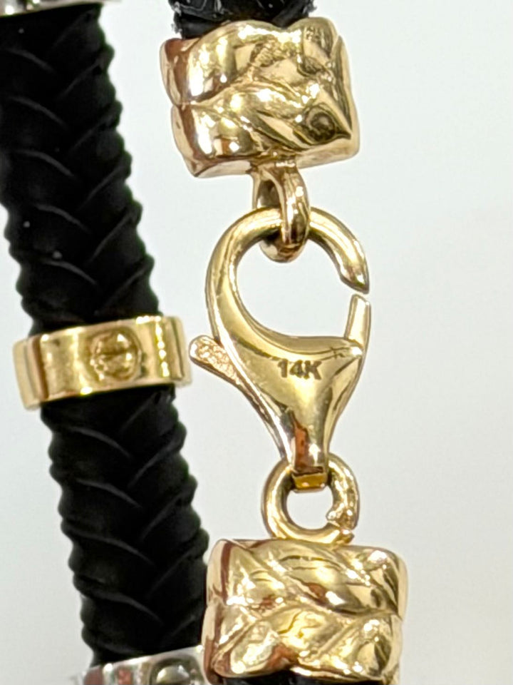14K GOLD &amp; STERLING SILVER LEATHER BRACELET