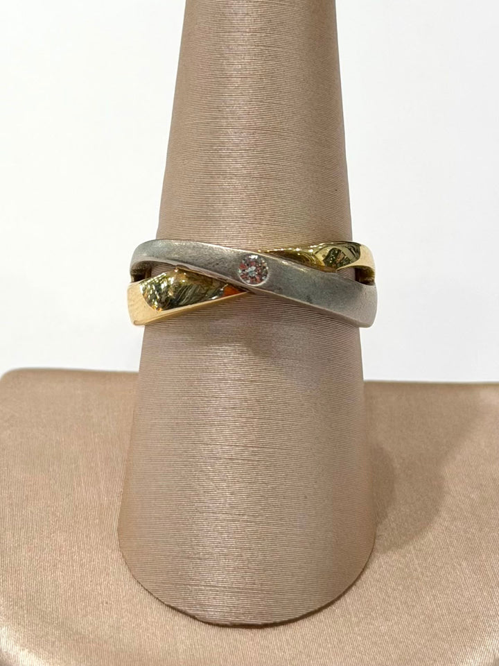 14K TWO-TONE DIAMOND CROSSOVER RING