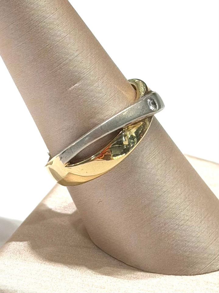 14K TWO-TONE DIAMOND CROSSOVER RING