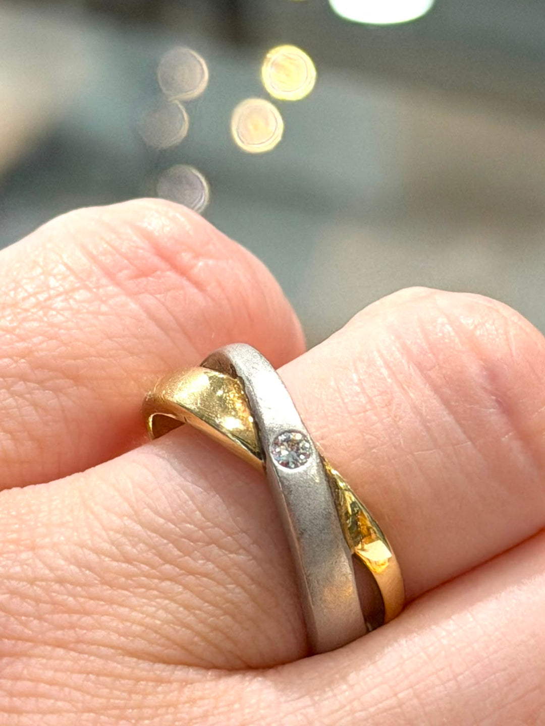 14K TWO-TONE DIAMOND CROSSOVER RING