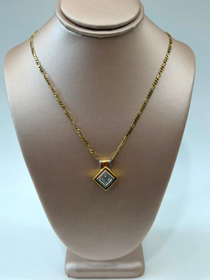 14K TWO-TONE GOLD PRINCESS DIAMOND PENDANT NECKLACE