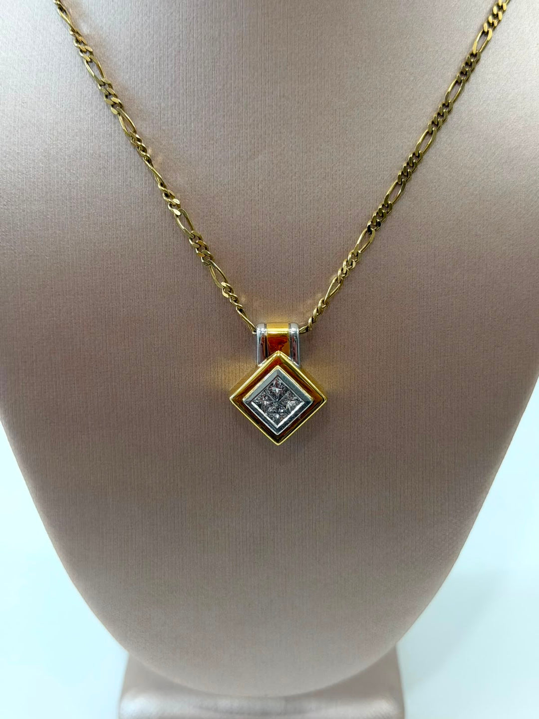 14K TWO-TONE GOLD PRINCESS DIAMOND PENDANT NECKLACE