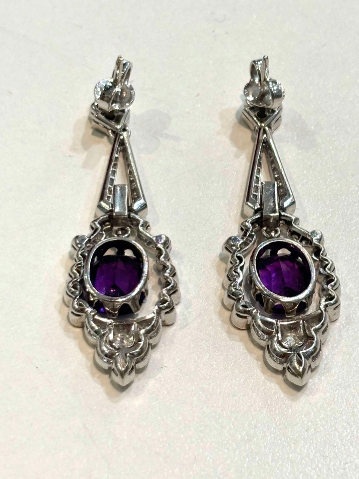 14K WHITE GOLD AMETHYST AND DIAMOND EARRINGS