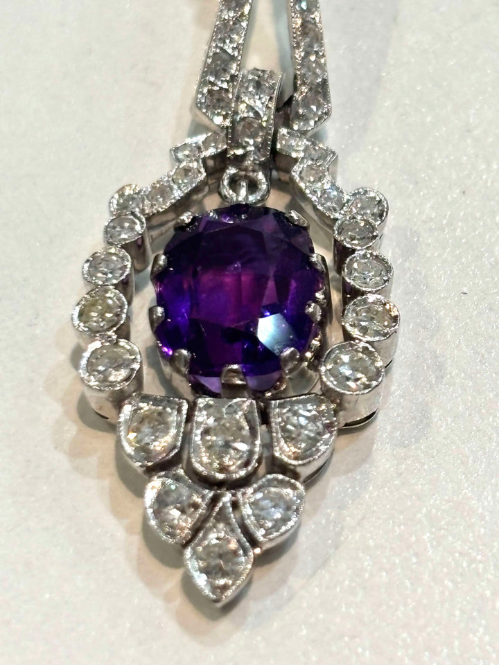14K WHITE GOLD AMETHYST AND DIAMOND EARRINGS