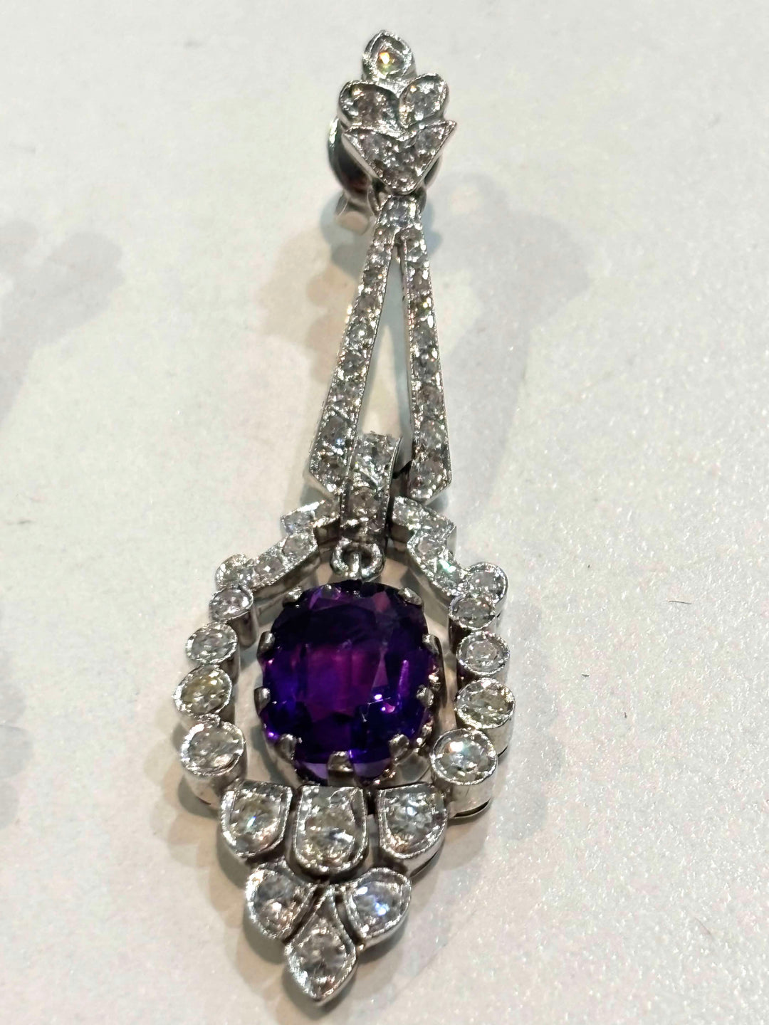 14K WHITE GOLD AMETHYST AND DIAMOND EARRINGS