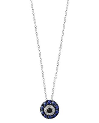14K WHITE GOLD BLUE SAPPHIRE &amp; DIAMOND EVIL EYE NECKLACE