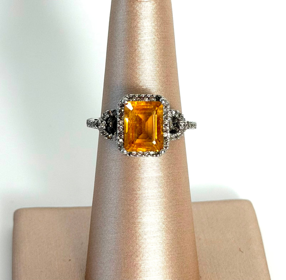 14K WHITE GOLD CITRINE RING
