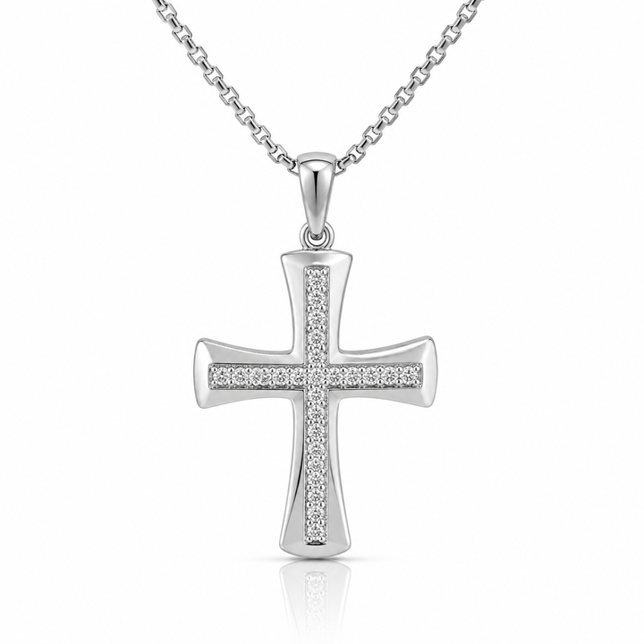 14K WHITE GOLD DIAMOND CROSS PENDANT NECKLACE