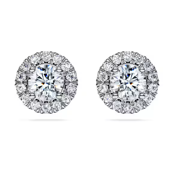 14K WHITE GOLD DIAMOND HALO STUD EARRINGS