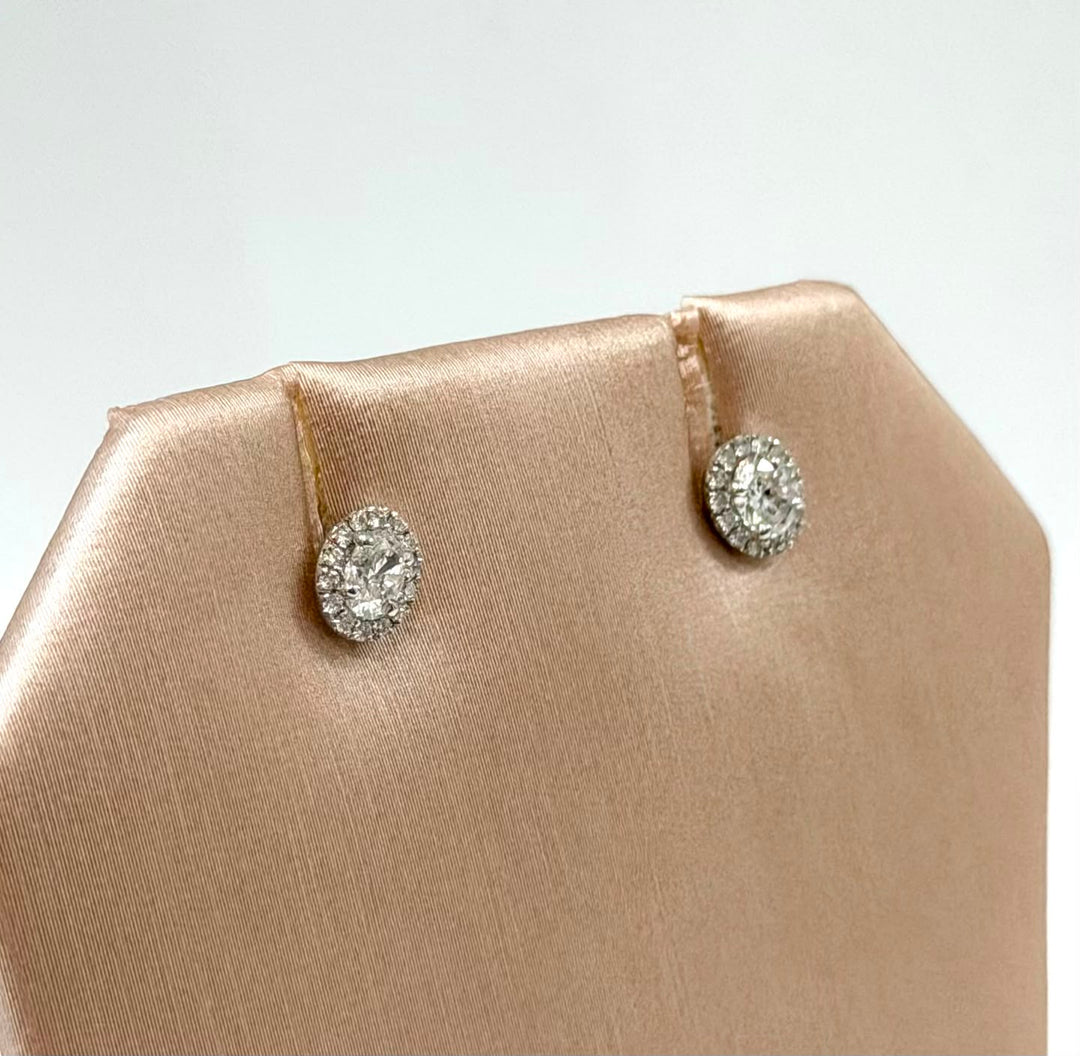 14K WHITE GOLD DIAMOND HALO STUD EARRINGS