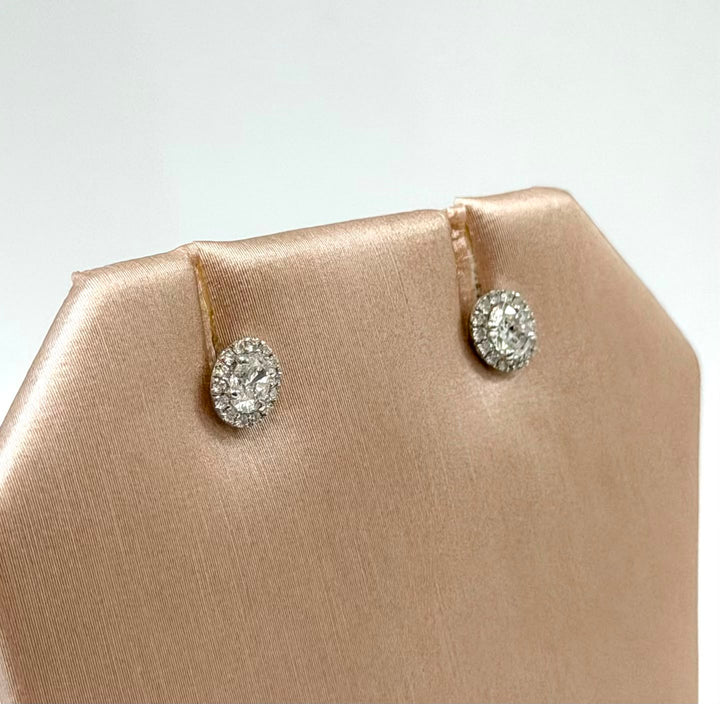 14K WHITE GOLD DIAMOND HALO STUD EARRINGS